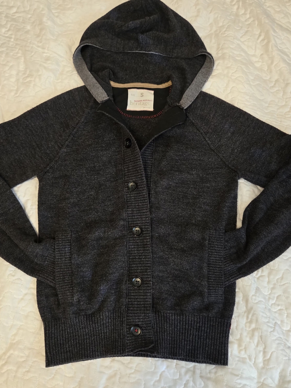 Banana Republic Men's Charcoal Gray Hooded Cardigan